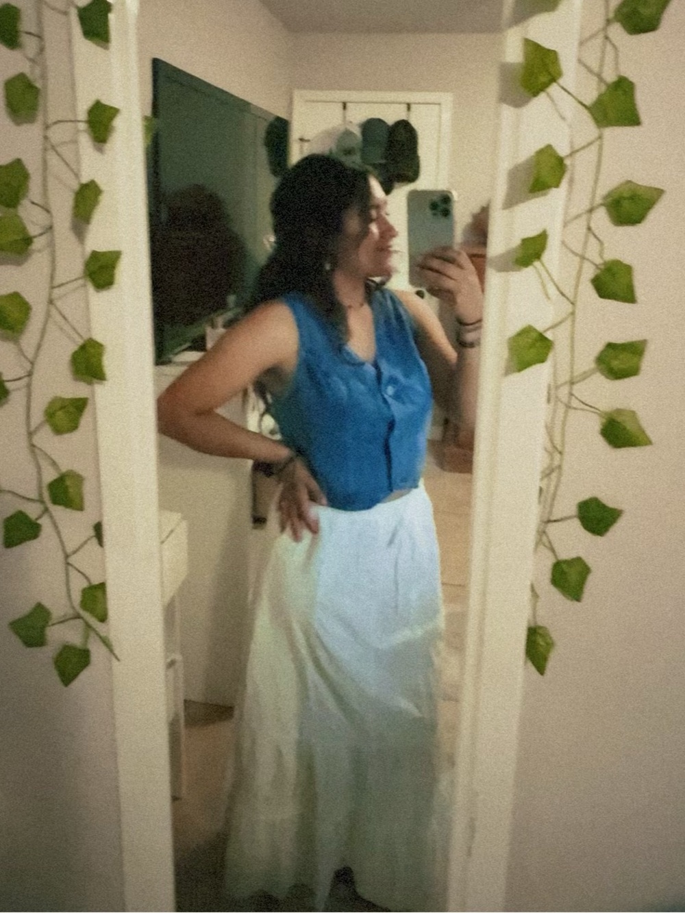 Denim button up cropped blouse